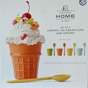 JCPenney Home Ceramic Ice Cream Cups and Spoons Set